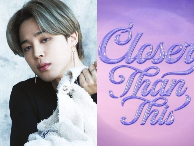 Jimin from BTS dressed in white, with the track title "Closer Than This" prominently featured.