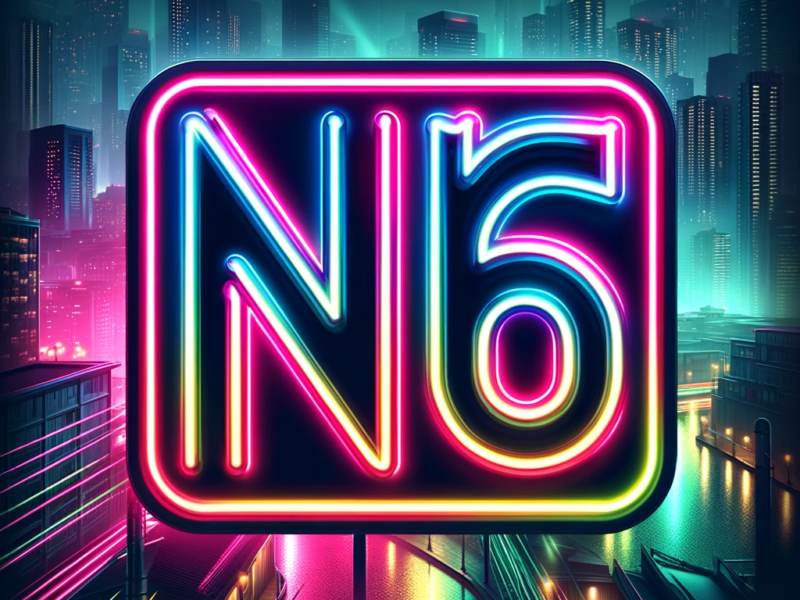 Bright neon sign reading 'N16' in vivid colors against a dark urban night backdrop, symbolizing a vibrant and modern music scene.