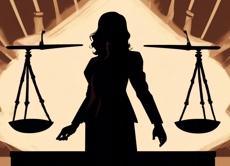 An abstract courtroom scene featuring a scale of justice balancing symbols of reputation and truth, with silhouettes of two opposing figures in the background, under a banner reading 'Defamation Dispute'.