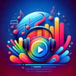 Create a high-quality, colorful and modern illustration representing the concept of royalty-free music. This should not include any text. The image might feature elements such as headphones, music notes, and a play button symbol, or an abstract representation of sound waves in a vibrant palette. The style should be sleek and contemporary, with smooth lines and a bold array of colors.