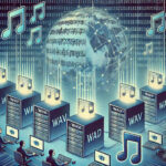 A-detailed-illustration-showing-banks-of-computers-receiving-copyrighted-songs-being-scraped-from-the-internet