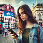 A-young-Gen-Z-girl-staring-at-her-phone-while-walking-down-the-street-in-Piccadilly-Circus-London.-She-is-casually-dressed-in-trendy-modern-clothing