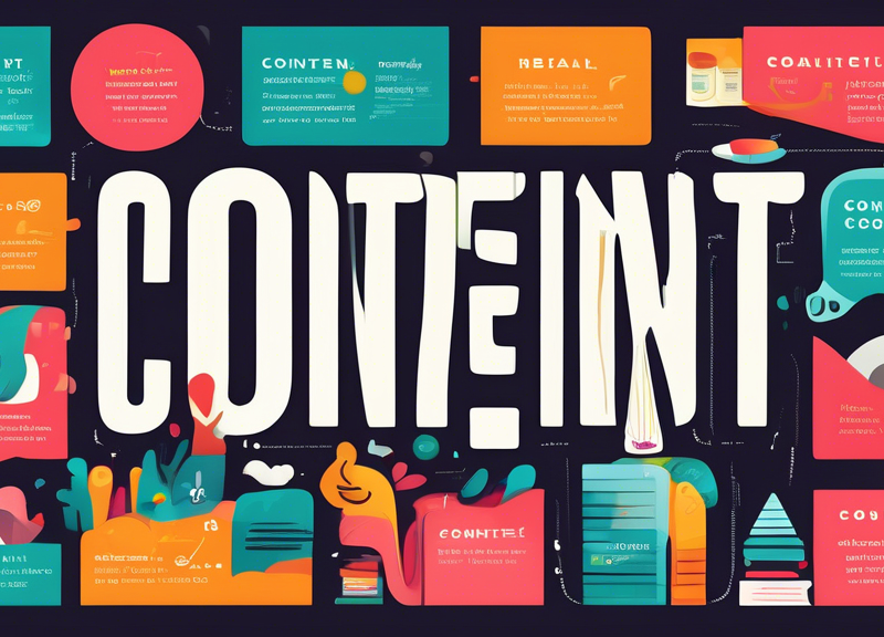 A detailed infographic illustrating different ways to use the word 'content' in a sentence, with colorful examples, playful typography, and visual metaphors like books, digital media, and satisfied expressions.