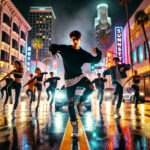 A-K-Pop-male-dancer-performing-energetically-on-the-wet-streets-of-Sunset-Blvd-in-LA-at-night.