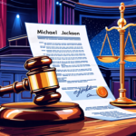 Create a detailed digital illustration depicting a gavel and a legal document inside a courtroom, symbolizing official approval. In the background, subtly include iconic elements associated with Micha