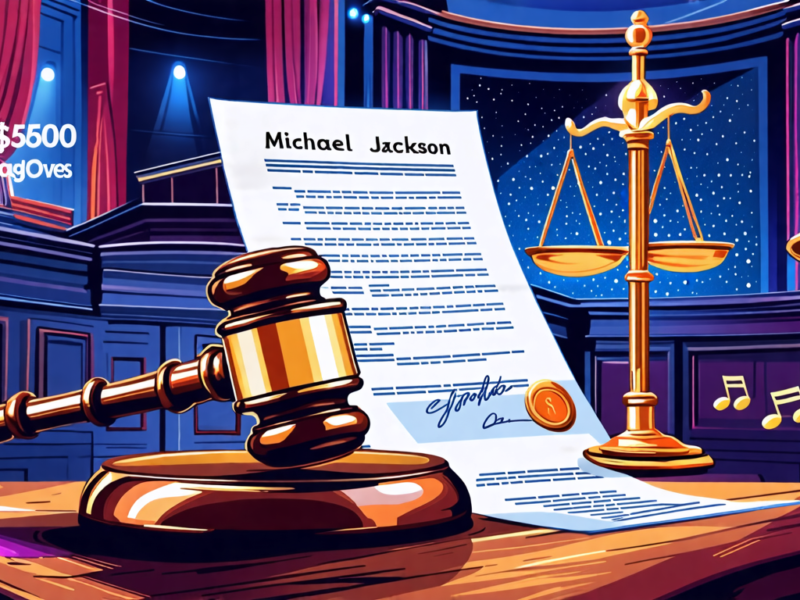 Create a detailed digital illustration depicting a gavel and a legal document inside a courtroom, symbolizing official approval. In the background, subtly include iconic elements associated with Micha